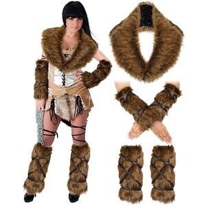 1364 5 Pieces Halloween Viking Costume, Viking Fur, Faux Fur